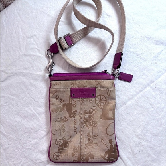 Coach Handbags - Coach Pink/Tan Signature Sling Bag